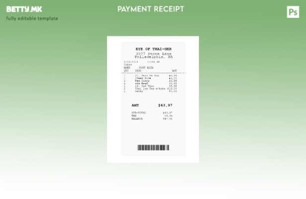 Шаблон за верзија на потврда за плаќање во модерен стил Eye Of Thai Ger